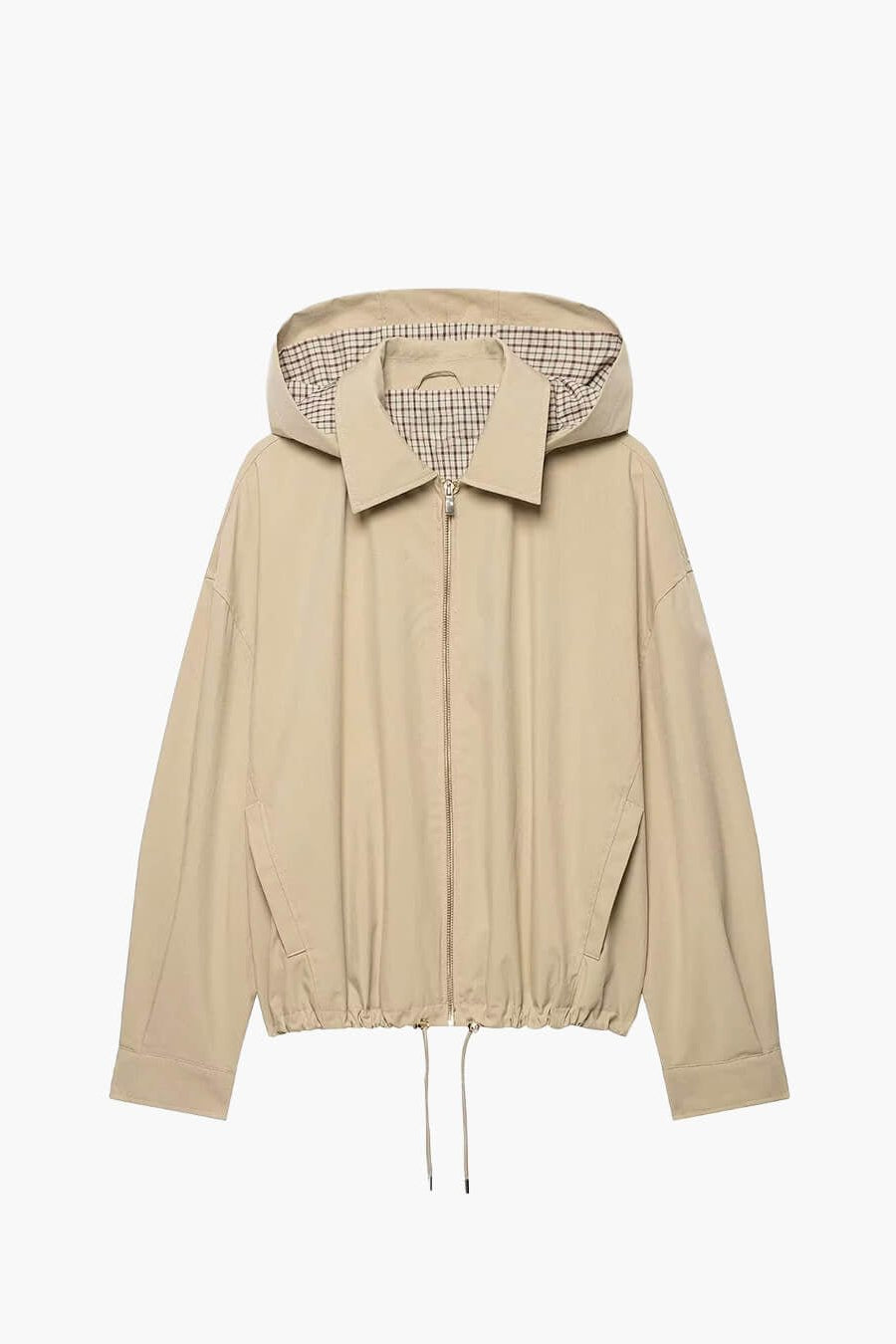 OLANE Drawstring Hooded Zip Jacket BeigeXSJacket