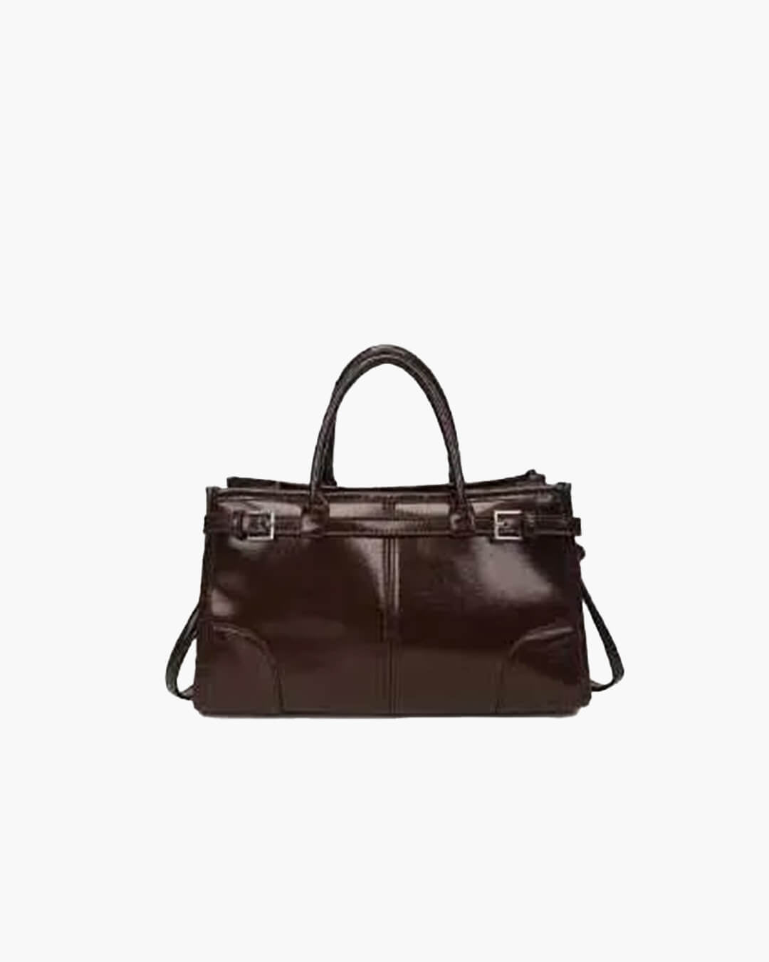 OLANE Edelle Leather Shoulder Bag with Belt Detail BrownWomen's Handbags
