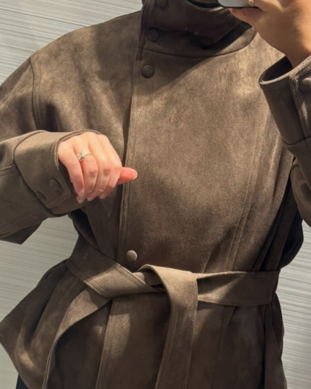 OLANE Elegant Belted Lace-Up Suede Jacket BrownXSJacket