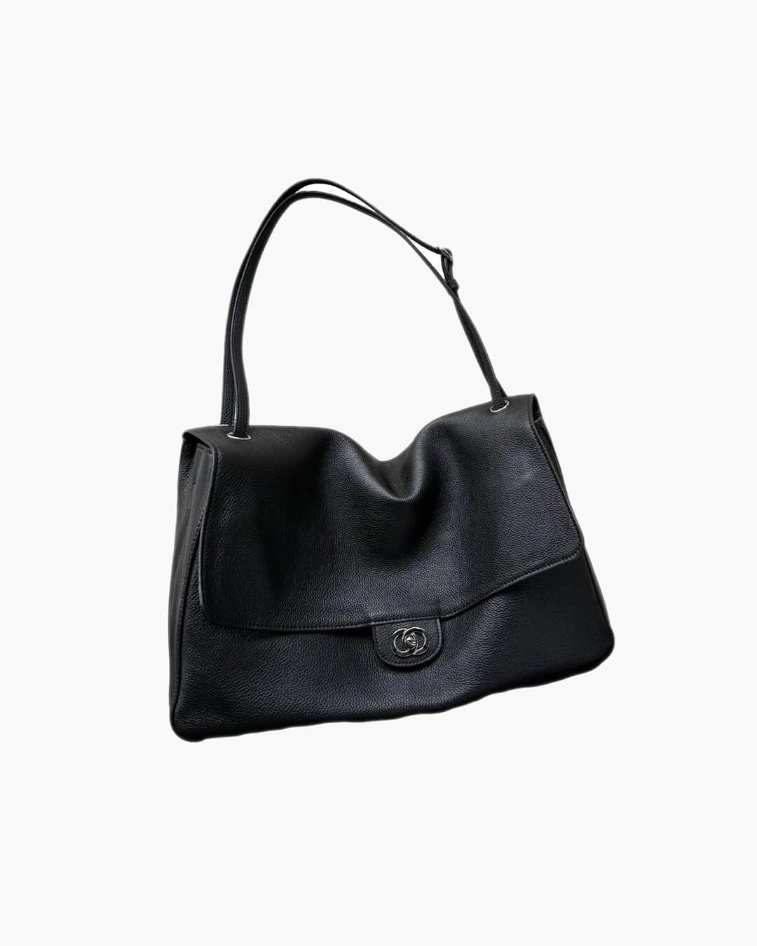 OLANE Elegant Buckle Flap Leather Shoulder Bag Black36×24×11 cmWomen's Handbags