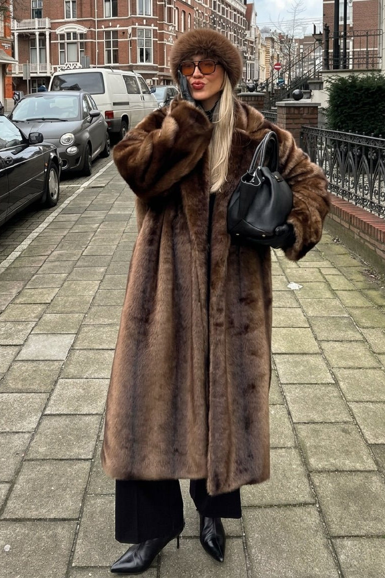 OLANE Elegant Faux Fur Long Overcoat SCoat