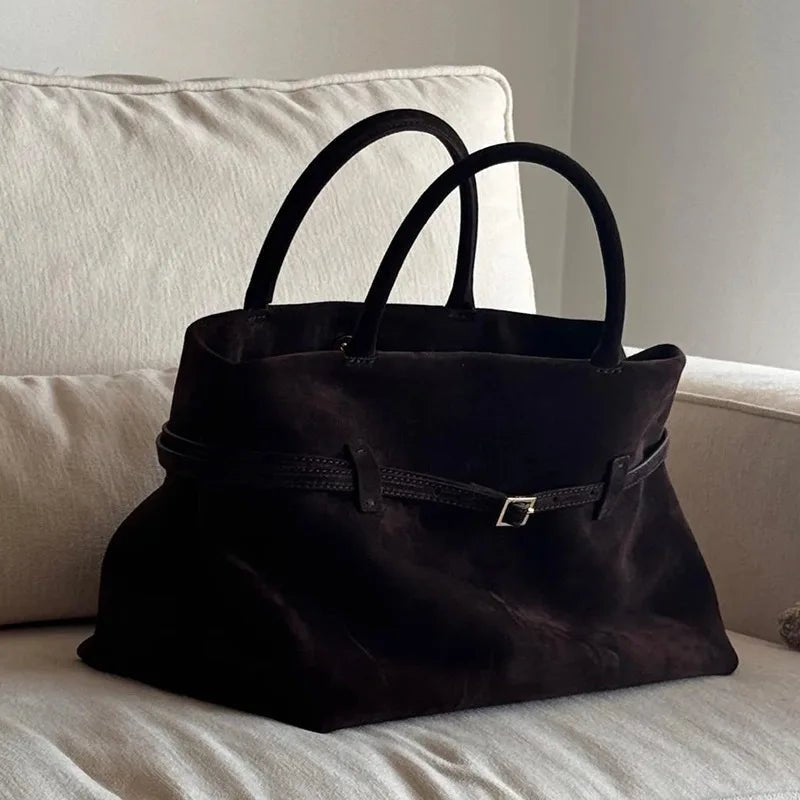 OLANE Elegant Frosted Suede Tote Bag Dark BrownWomen's Handbags