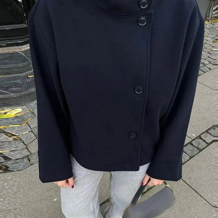OLANE Elegant Jacket with Stand Collar Navy BlueSWomen's Coats & Jackets