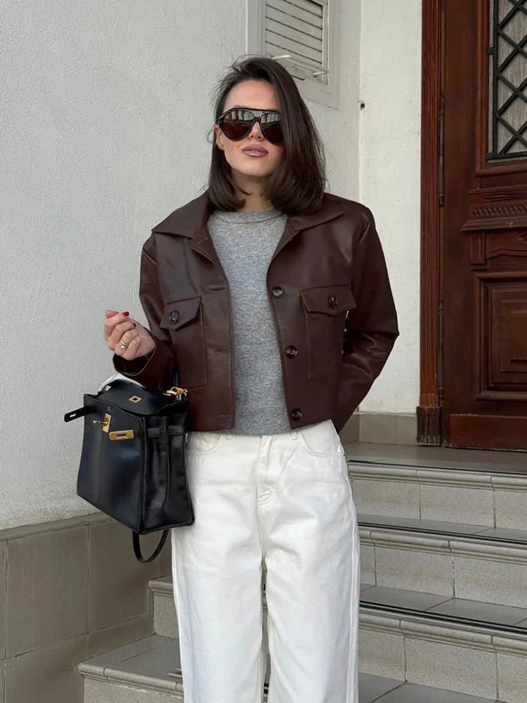 OLANE Ella Cropped Faux Leather Jacket LWomen's Coats & Jackets
