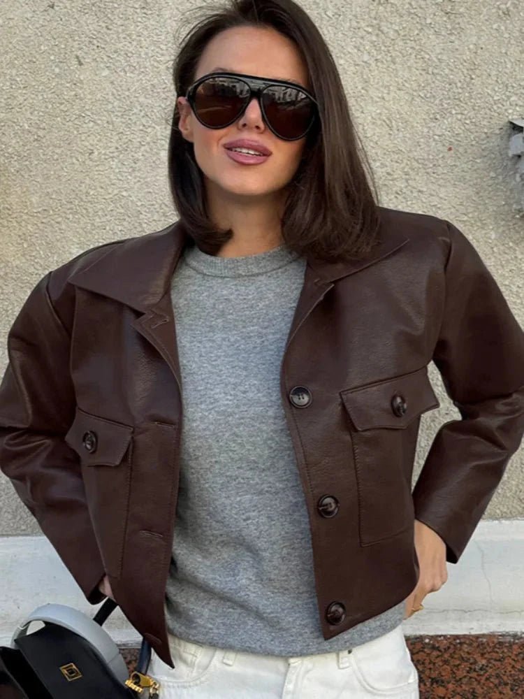 OLANE Ella Cropped Faux Leather Jacket LWomen's Coats & Jackets