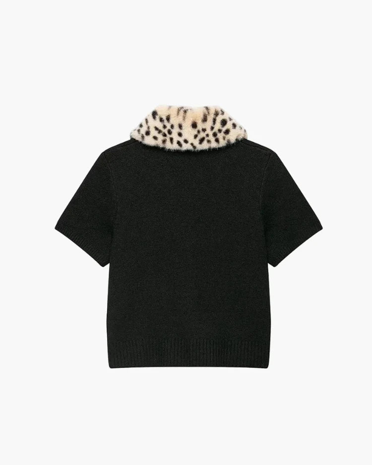 OLANE Faux Fur Bambi Knit Cardigan Top BlackMCardigan