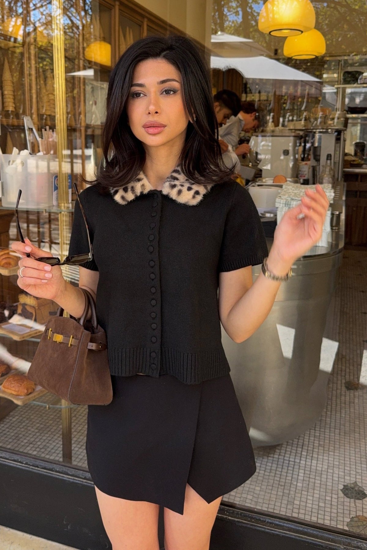 OLANE Faux Fur Bambi Knit Cardigan Top BlackSCardigan