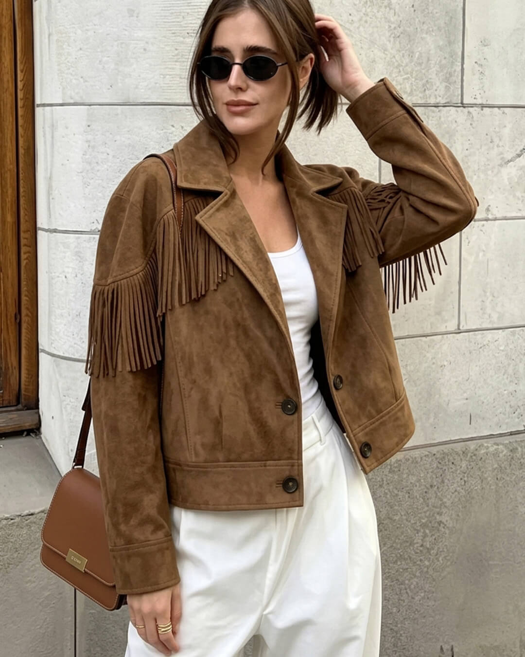 OLANE Faux Suede Lapel Cropped Jacket XSWomen's Coats & Jackets