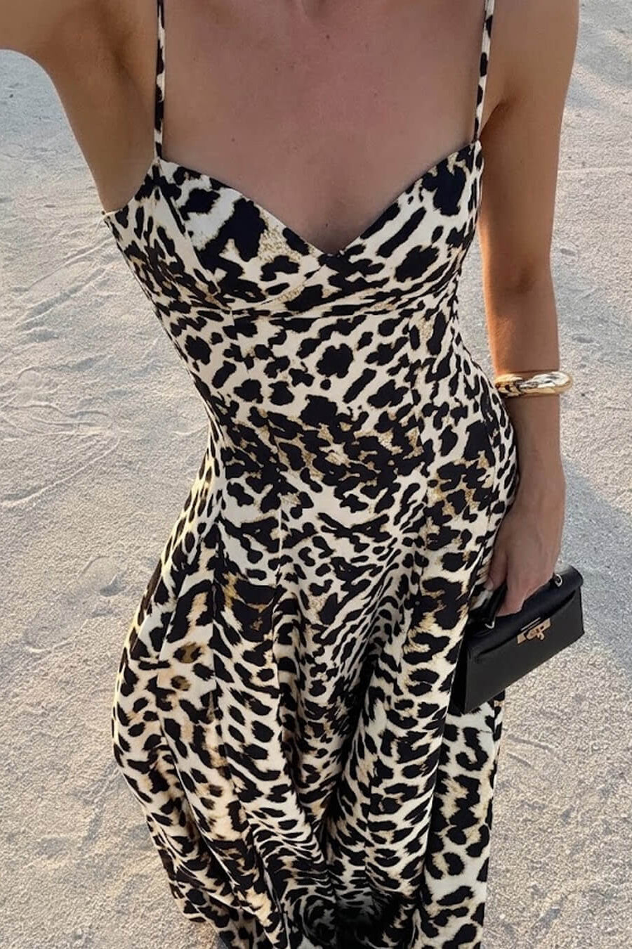 OLANE Fiona Leopard Print Spaghetti Strap Maxi Dress BrownSWomen's Dresses
