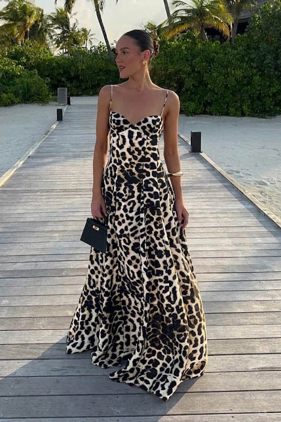 OLANE Fiona Leopard Print Spaghetti Strap Maxi Dress BrownXLWomen's Dresses