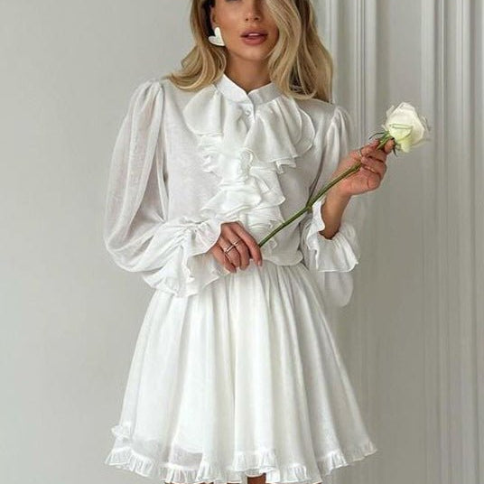 OLANE Flared Ruffled Mini Dress WhiteSWomen's Dresses