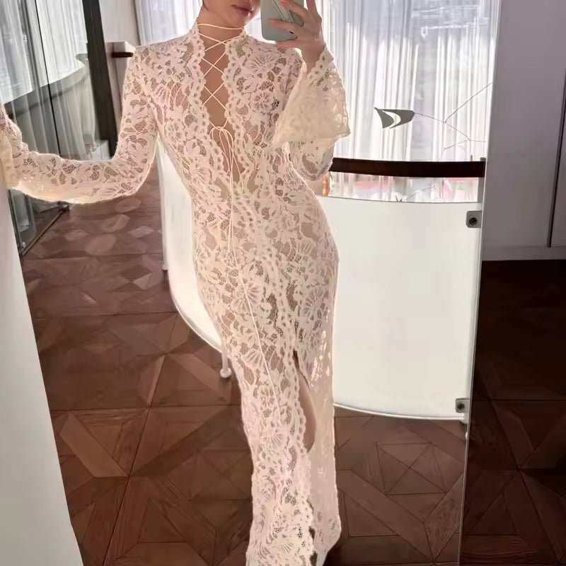 OLANE French Lace Sheer Tie Dress BlackSWomen’s Dresses