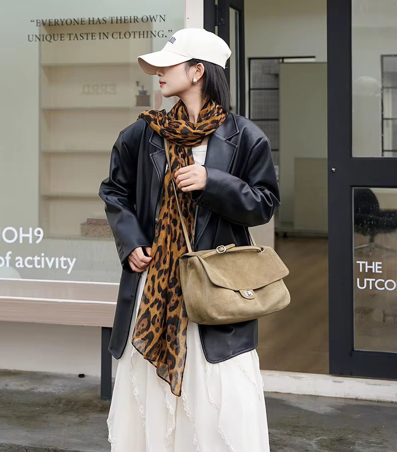 OLANE Frosted Cowhide Retro Tote Bag BeigeSBag