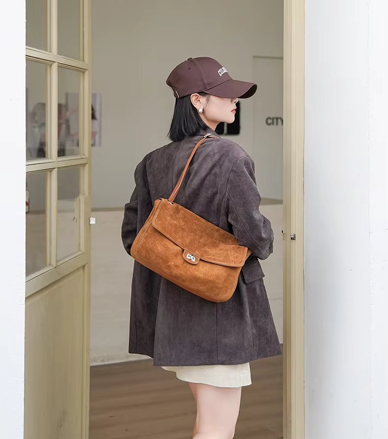 OLANE Frosted Cowhide Retro Tote Bag BrownSBag