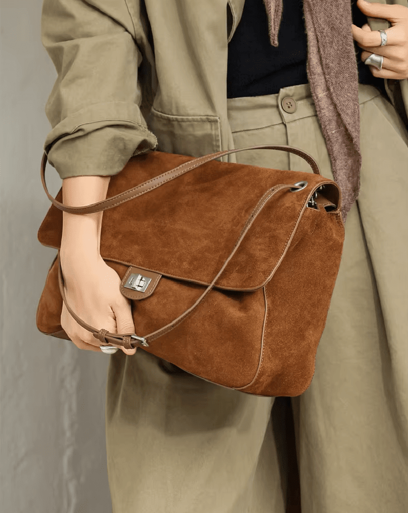 OLANE Frosted Cowhide Retro Tote Bag CoffeeSBag