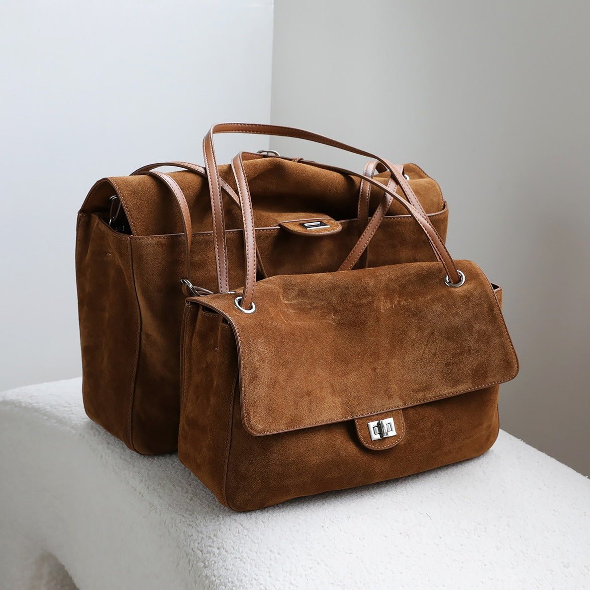 OLANE Frosted Cowhide Retro Tote Bag CoffeeSBag