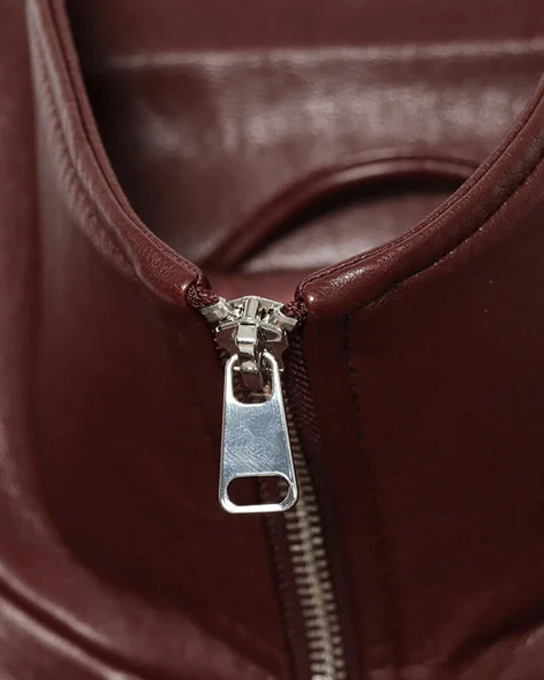 OLANE Funnel Neck Faux Leather Biker Jacket BurgundySJacket