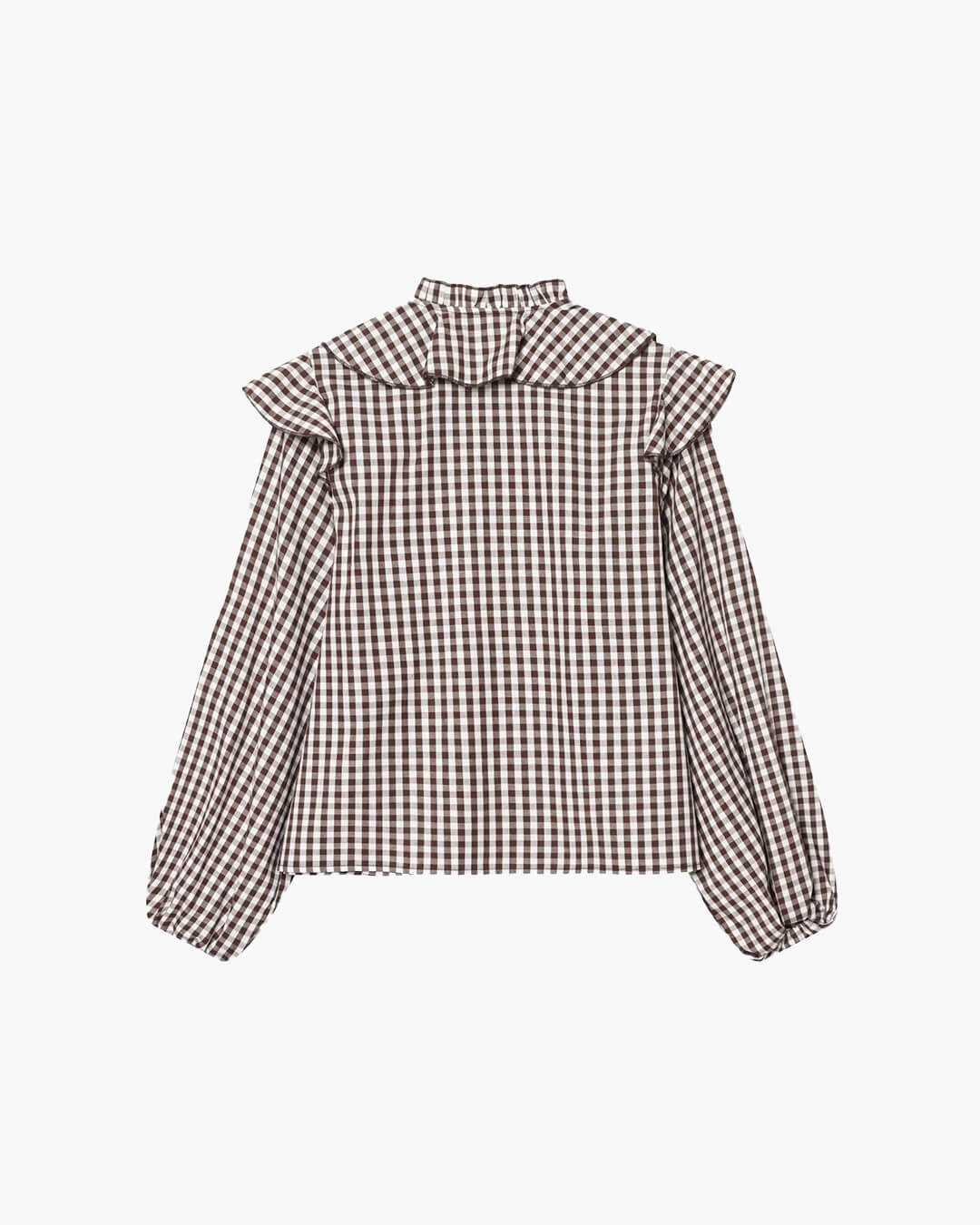 OLANE Gingham Ruffle Tie-Neck Blouse BrownMBlouse