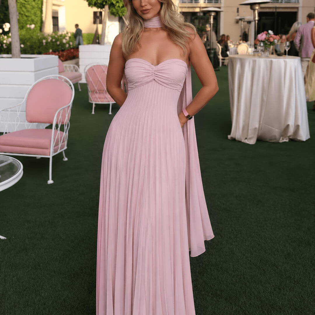 OLANE Gloria Strapless Maxi Dress with Scarf PinkXSWomen’s Dresses