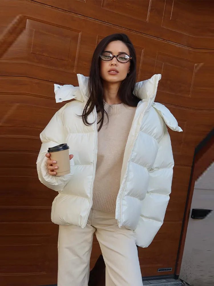OLANE Glossy Hooded Puffer Jacket WhiteMWomen's Coats & Jackets