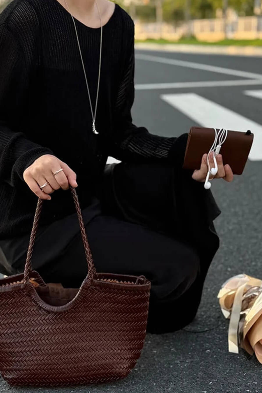 OLANE Handwoven Leather Tote Bag BrownLWomen's Bags