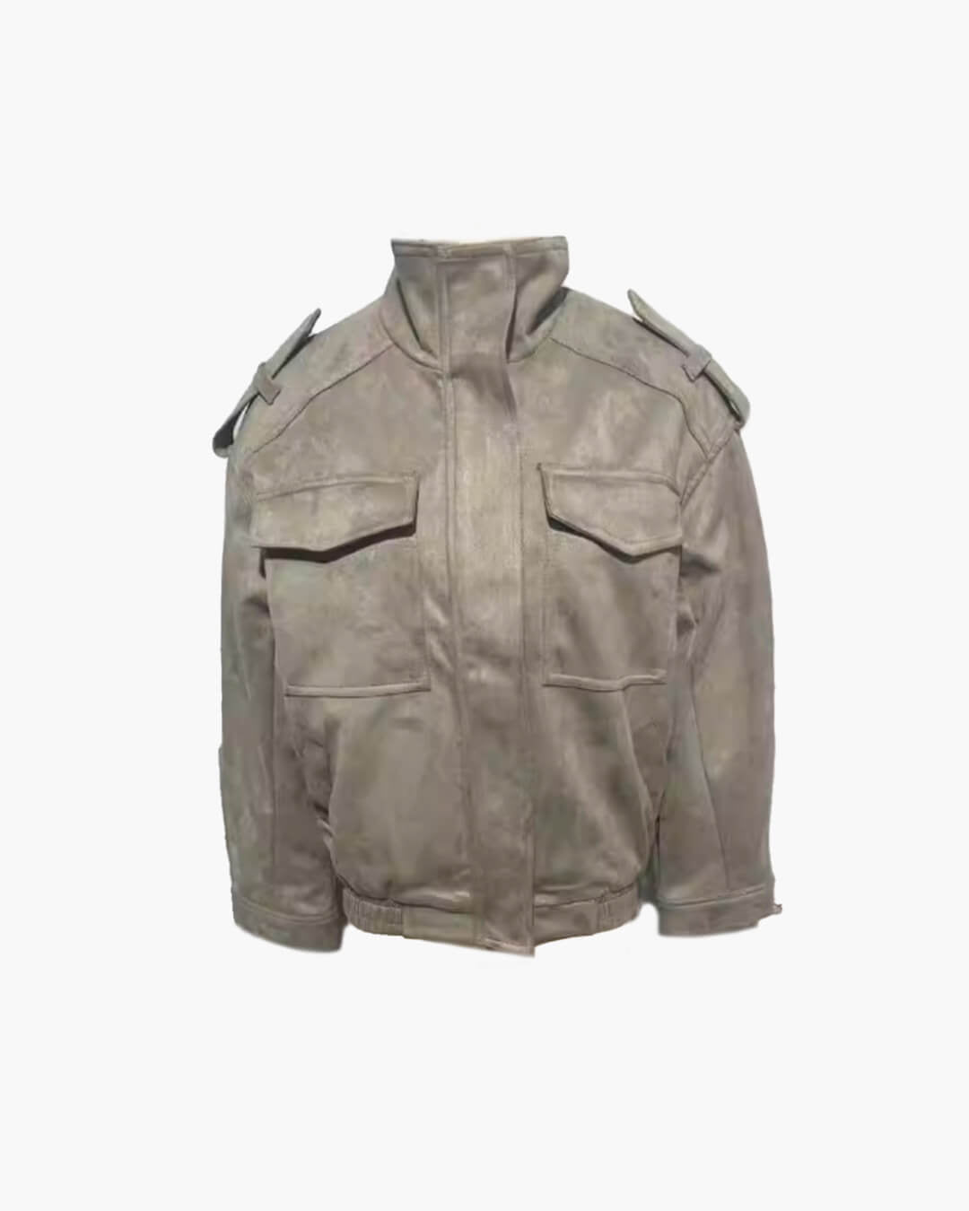 OLANE High-Neck Collar Suede Jacket with Pocket SandSWomen's Coats & Jackets