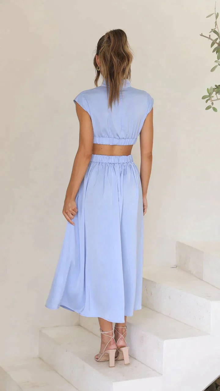 OLANE High-Neck Cut Out Midi Dress BlueXSWomen's Dresses