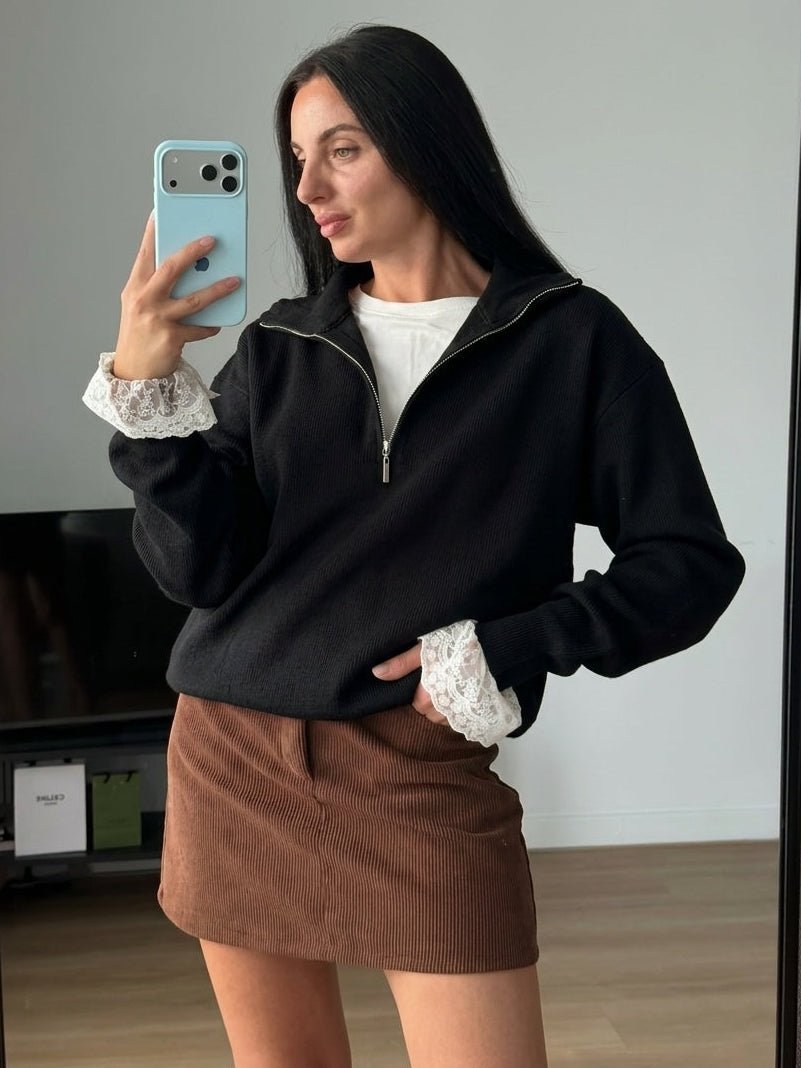 OLANE High Neck Half-Zip Knit Sweater BlackMWomen's Sweaters & Cardigans