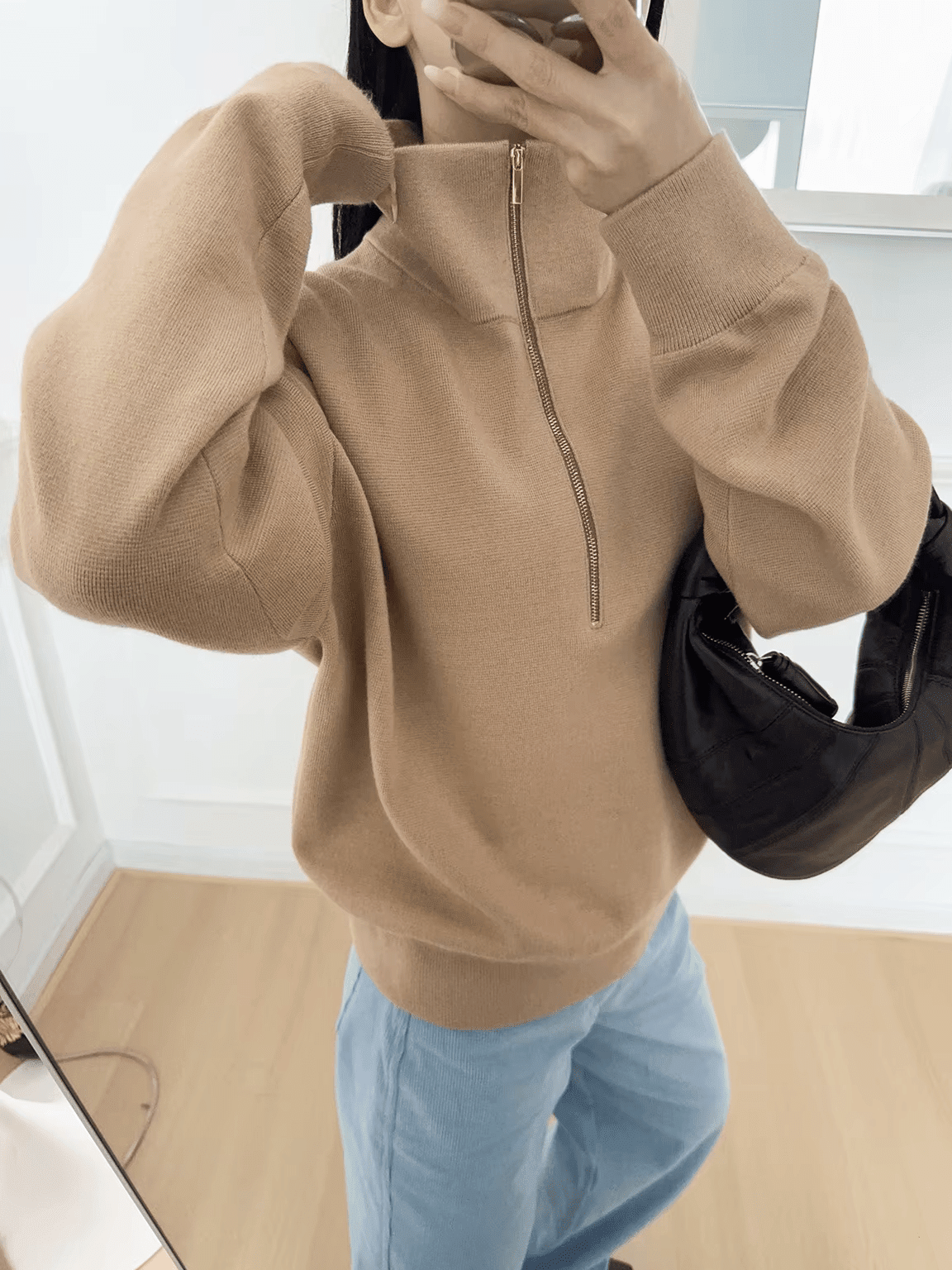 OLANE High Neck Half-Zip Knit Sweater BlackSWomen's Sweaters & Cardigans