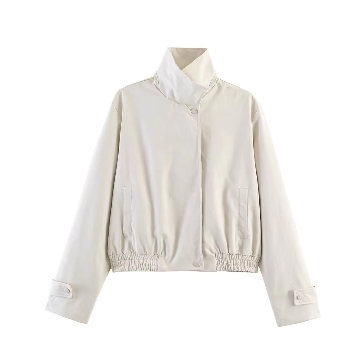 OLANE High Neck Zip-Up Bomber Jacket BeigeMWomen's Coats & Jackets