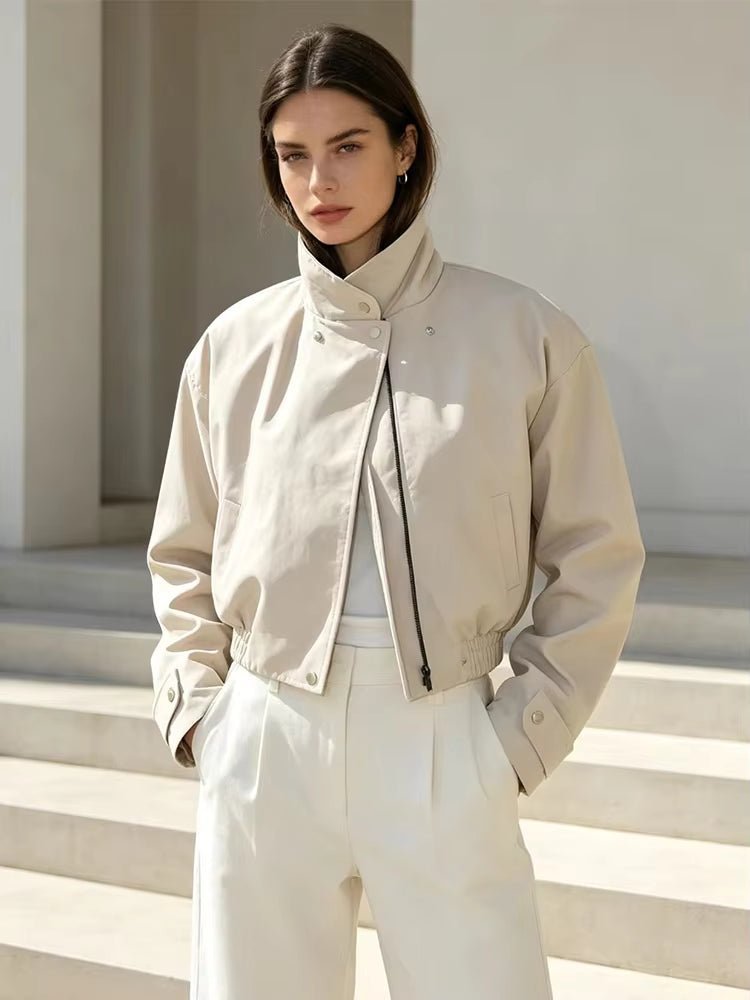 OLANE High Neck Zip-Up Bomber Jacket CremeMWomen's Coats & Jackets