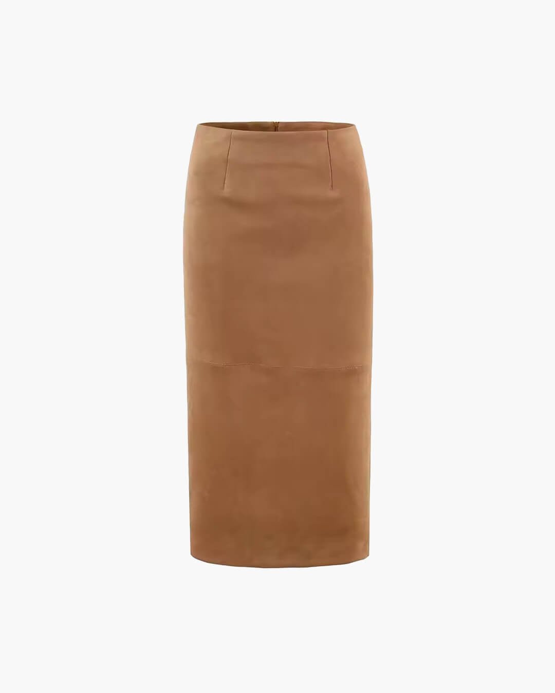 OLANE High-Waist Pencil Faux Suede Midi Skirt BeigeSSkirt