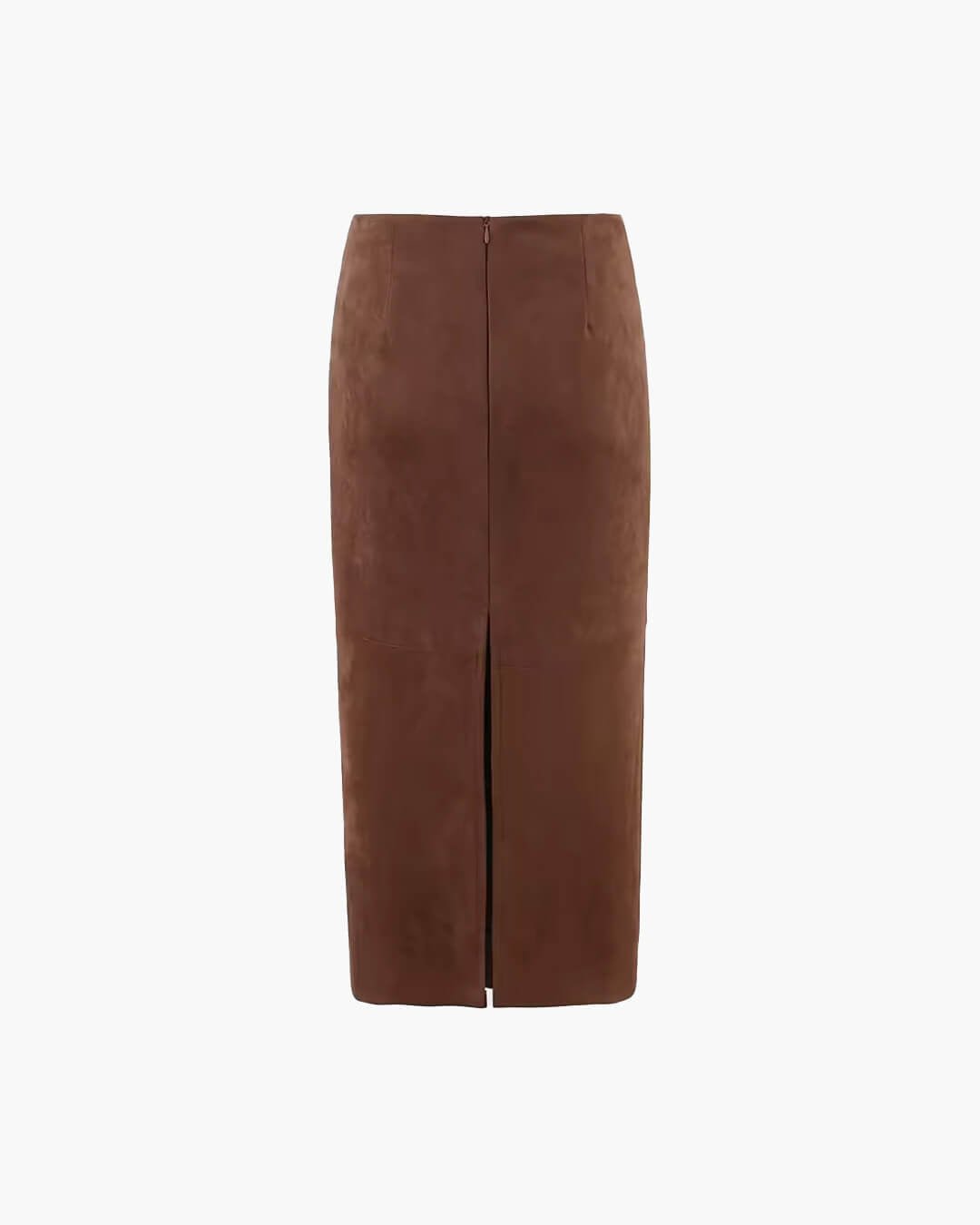 OLANE High-Waist Pencil Faux Suede Midi Skirt BrownSSkirt