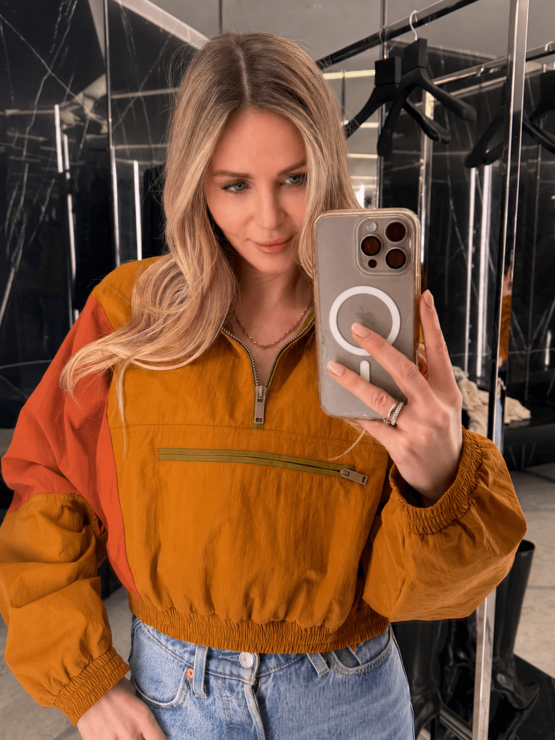 OLANE Kate Colorblock Half-Zip Windbreaker Jacket OrangeXSWomen's Coats & Jackets