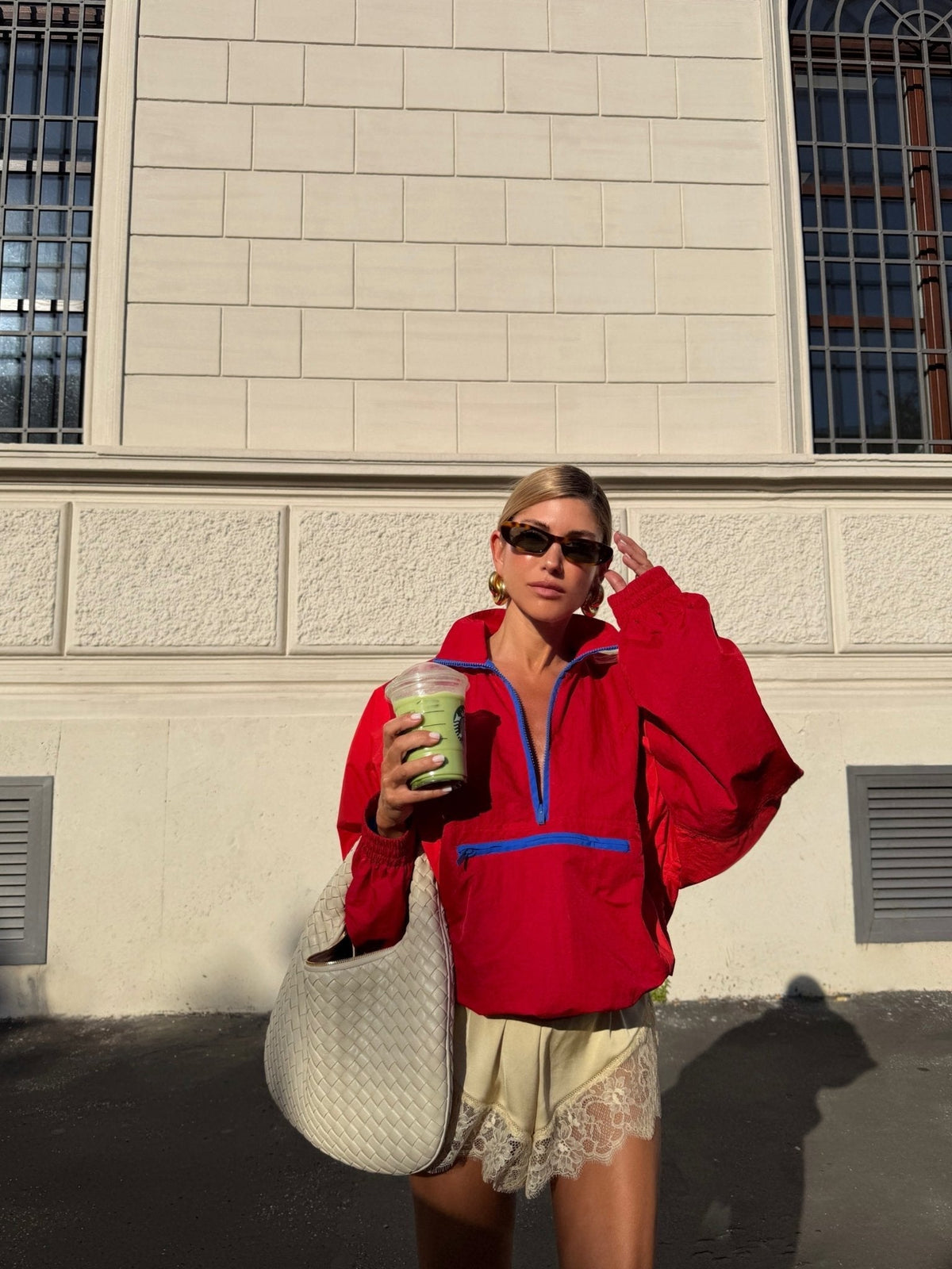 OLANE Kate Colorblock Half-Zip Windbreaker Jacket RedMWomen's Coats & Jackets