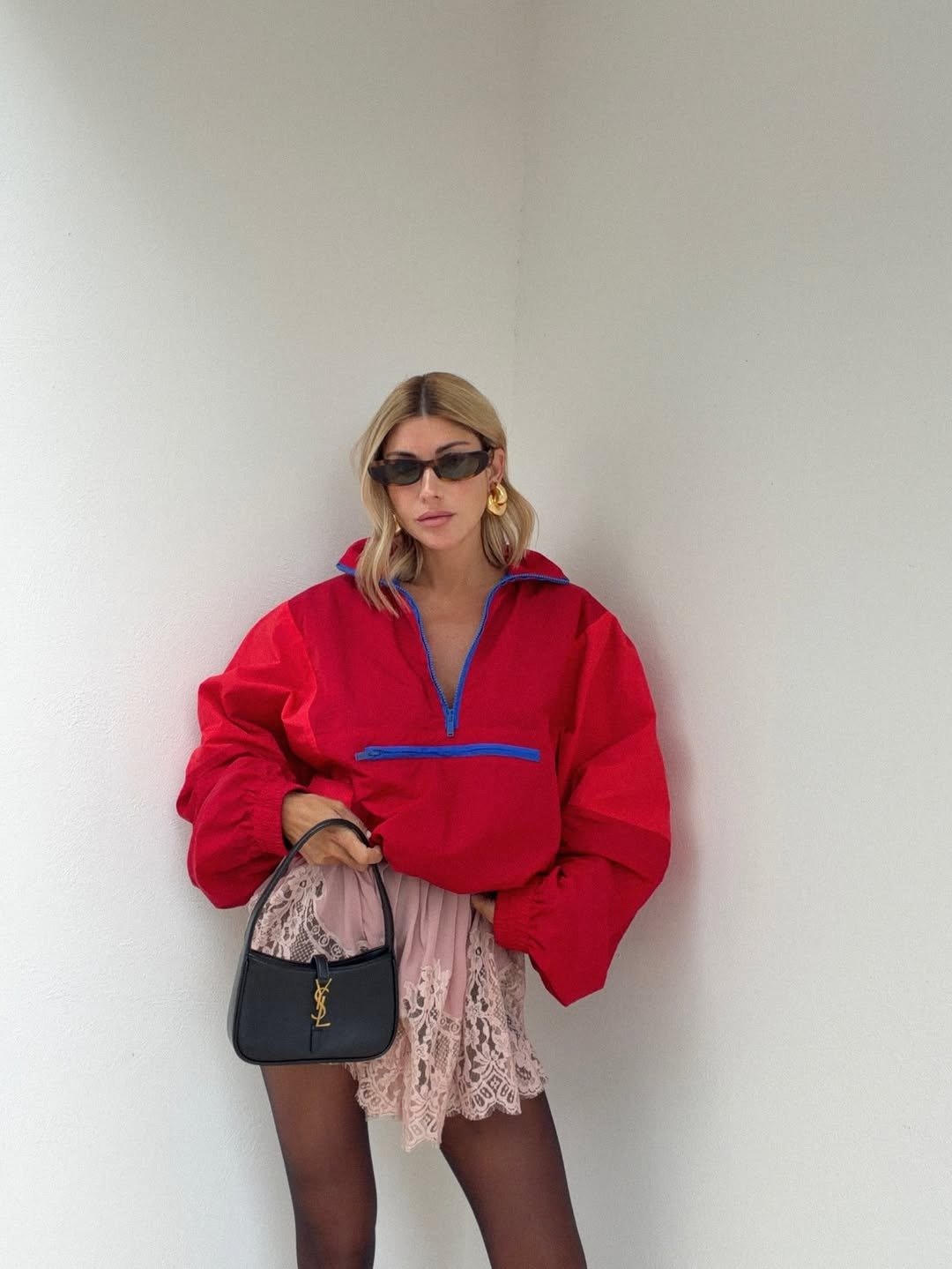 OLANE Kate Colorblock Half-Zip Windbreaker Jacket RedSWomen's Coats & Jackets
