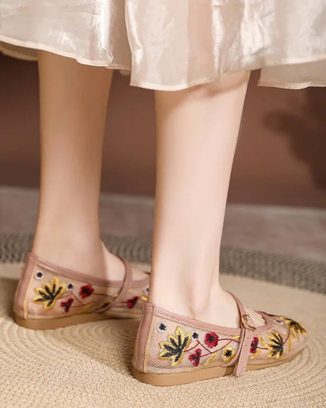 OLANE Kate Embroidered Ballet Flats Apricot38Women's Shoes