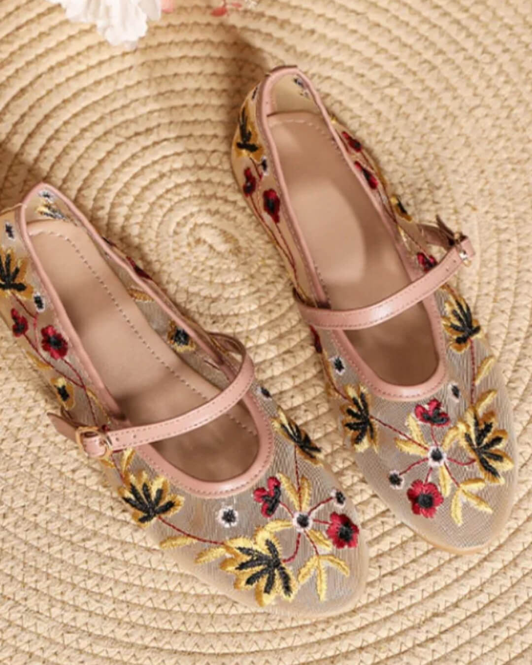 OLANE Kate Embroidered Ballet Flats Apricot39Women's Shoes