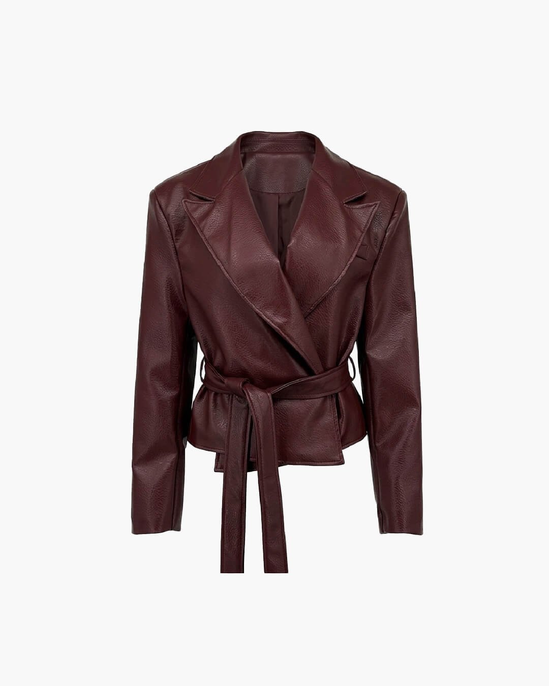 OLANE Lace-Up Faux Leather Blazer Jacket BurgundyMJacket