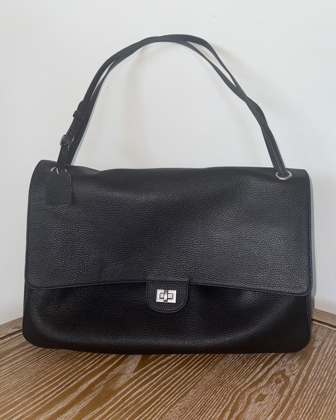 OLANE Leather Flap Maxi Shoulder Bag Black32x9x22 cmWomen's Handbags