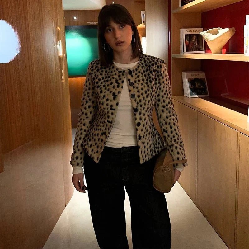OLANE Leopard Faux Fur Cropped Jacket SWomen's Jackets & Coats