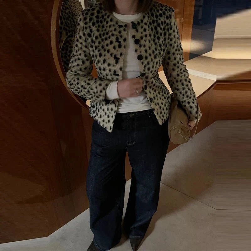 OLANE Leopard Faux Fur Cropped Jacket SWomen's Jackets & Coats