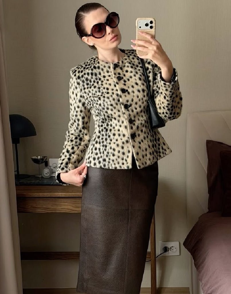 OLANE Leopard Faux Fur Cropped Jacket SWomen's Jackets & Coats