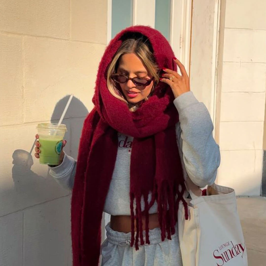 OLANE Lightweight Tasseled Winter Scarf BurgundyAccessories