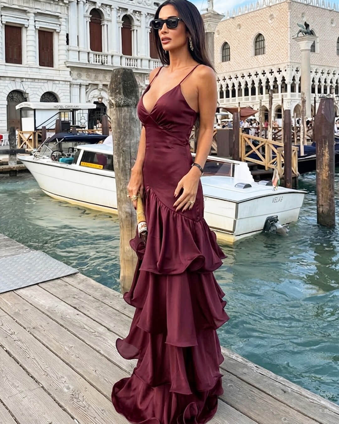 OLANE Linda Sling Evening Dress MaroonSWomen's Dresses