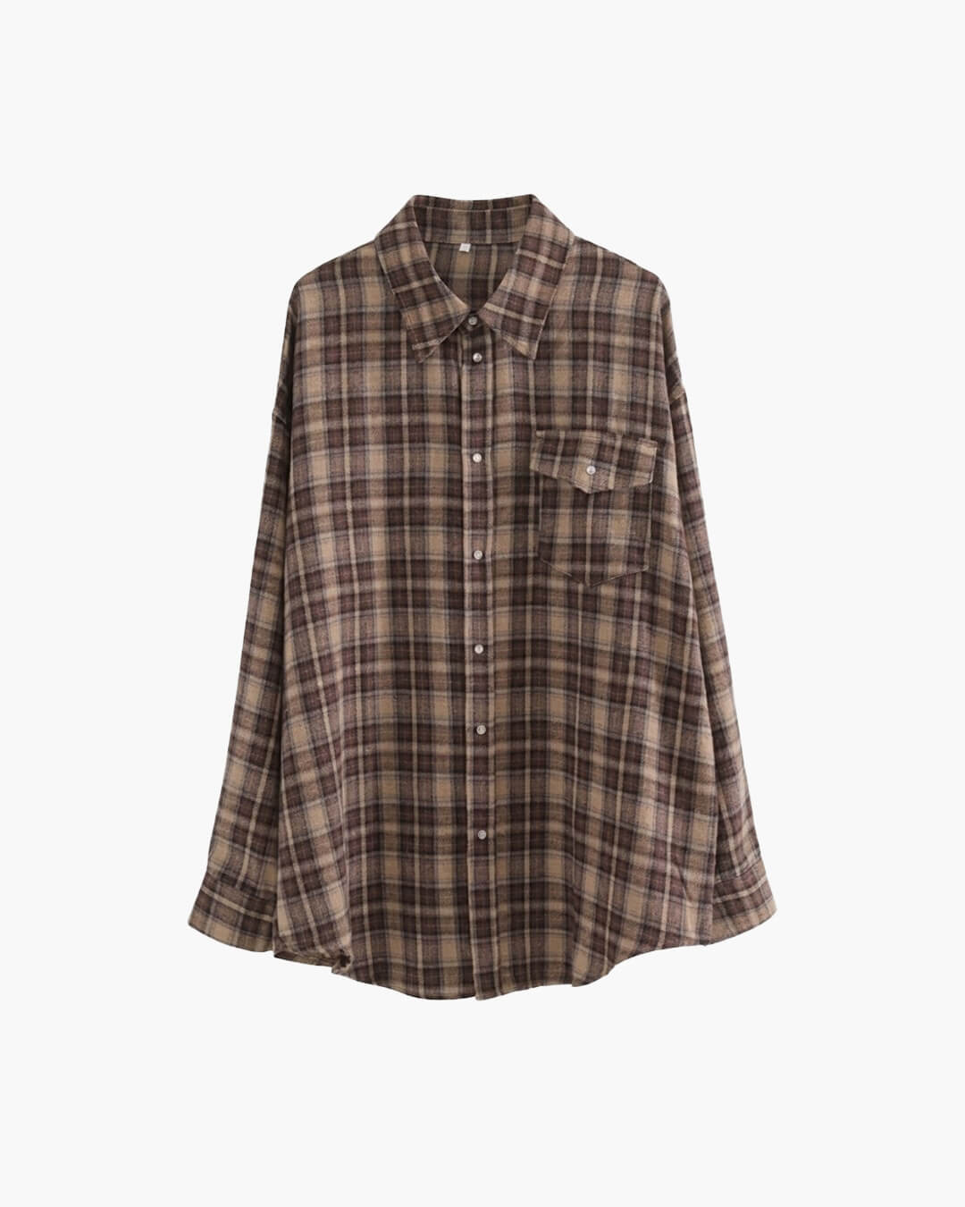 OLANE Long Sleeve Oversized Plaid Shirt BrownOne SizeWomen’s Tops
