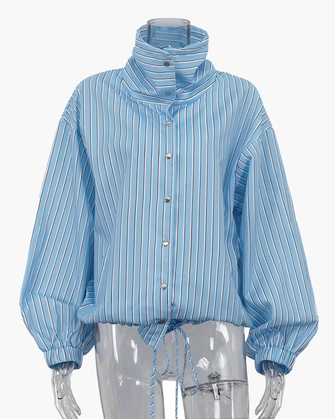 OLANE Long Sleeve Stripe High Neck Shirt BlueLWomen’s Tops