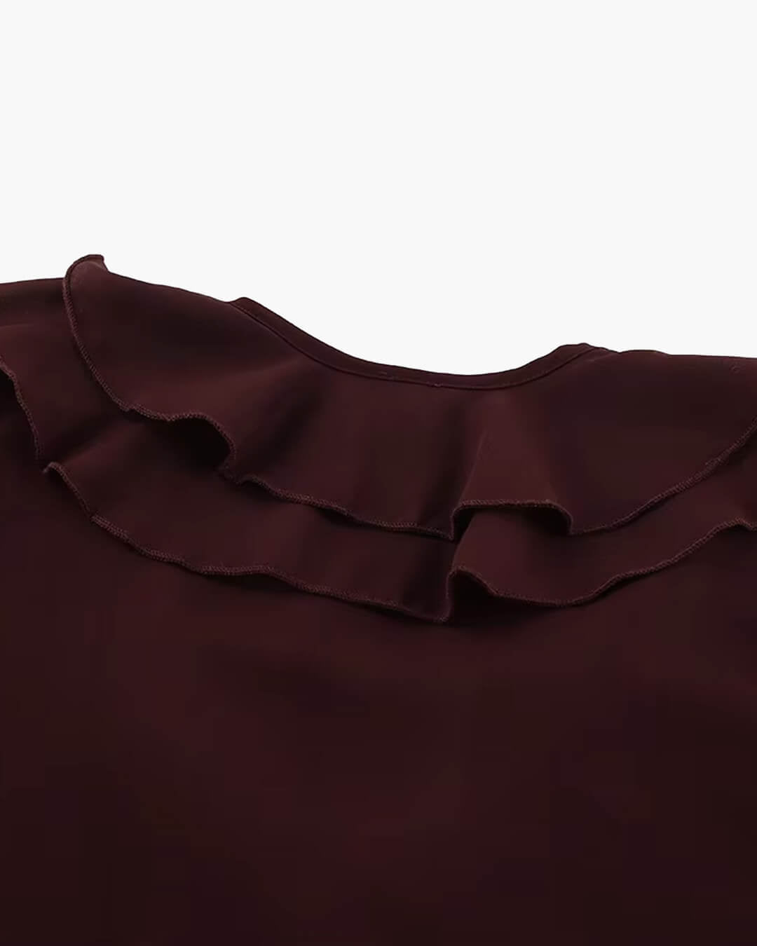 OLANE Long Sleeve Tie Neck Ruffled Blouse BurgundyMWomen’s Tops