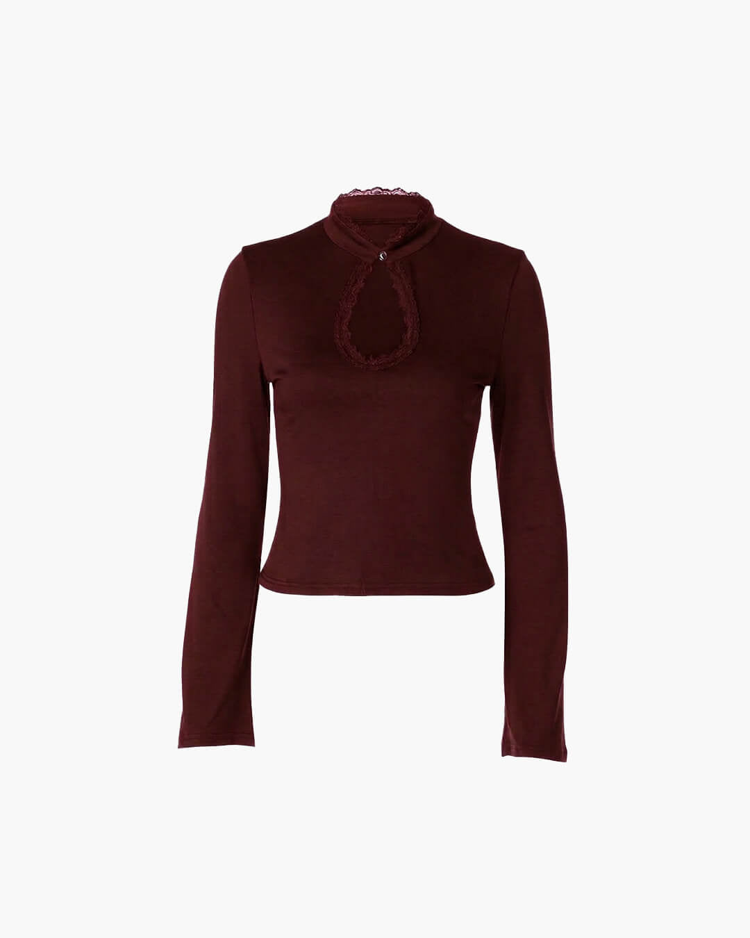 OLANE Long Sleeves High Neck Keyhole Blouse BlackXSWomen's Tops