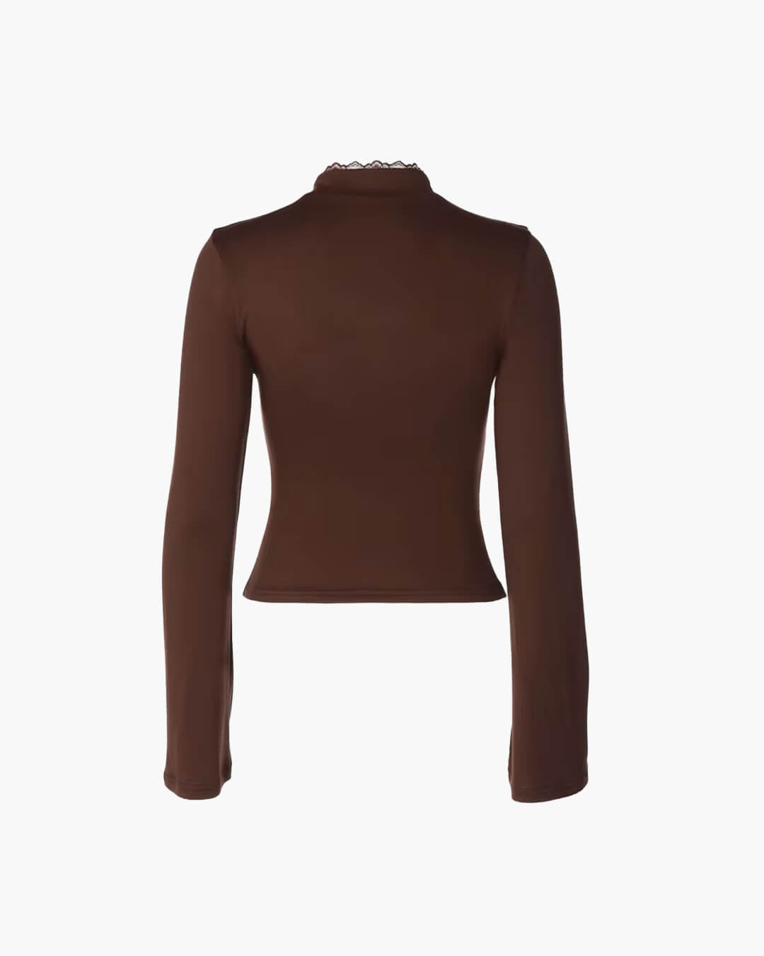 OLANE Long Sleeves High Neck Keyhole Blouse BrownSWomen's Tops